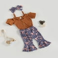 thumbnail image 3 of 3PCS Toddler Girl Short Sleeve Romper Rib Knit Button Bodysuit Flare Pants Clothes, 3 of 6