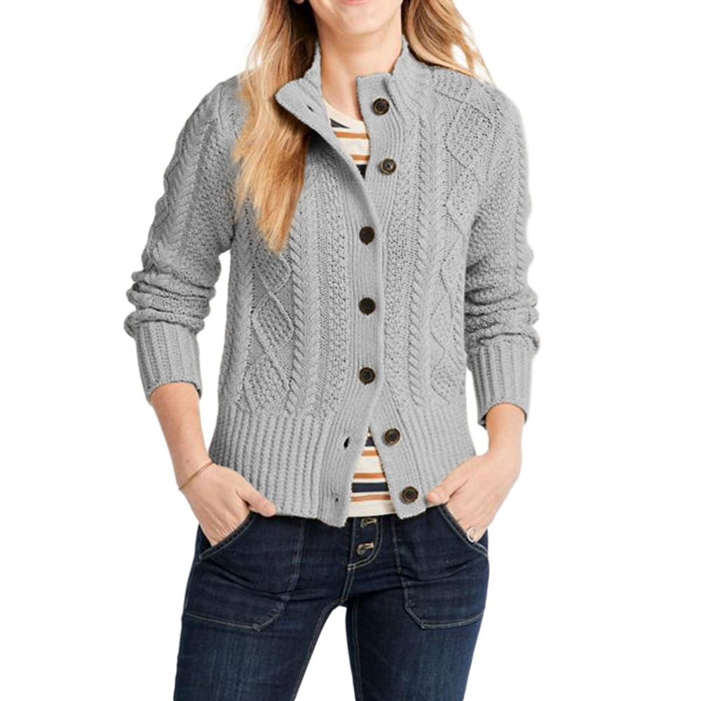 Women's Short Cardigan Long Sleeve ButtonFront Cable Knit Sweater