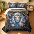 thumbnail image 2 of Manfei Woodland Lion Twin Quilt Set, Vintage Boho Western Twin Coverlet Set, Blue Brown, Polkadot Reversible, 2-Piece, 1 Bedspread and 1 Pillowcase, 2 of 7