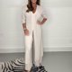 thumbnail image 1 of ICHUANYI Clearance Women's Solid V-Neck Long Sleeve Split Top And Pants Set(Beige, L) ICHUANYI WER2023080802228, 1 of 6