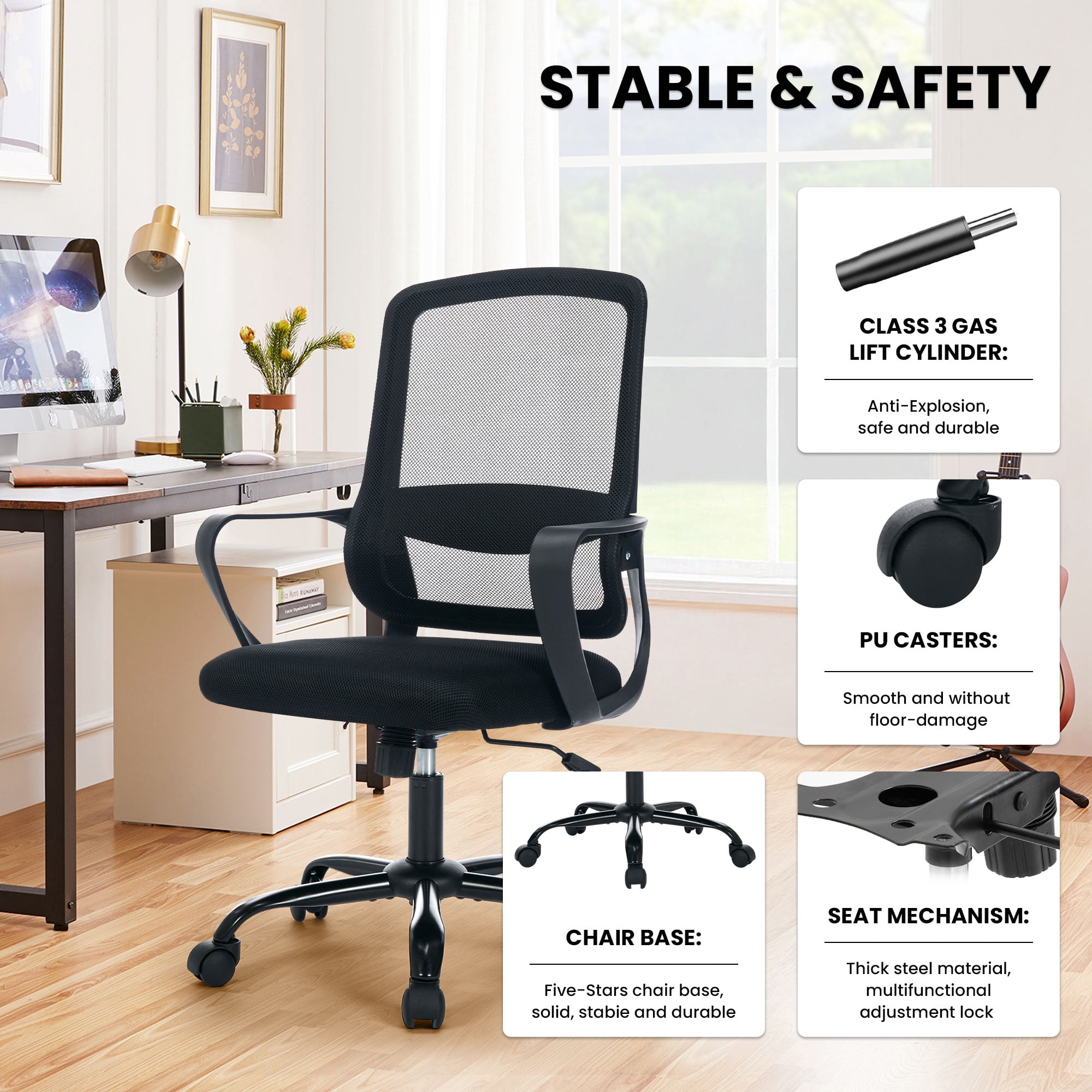 JONPONY Big and Tall Office Chair 400LBS Ergonomic Office Chair with Lumbar Support, Adjustable Armrest and Headrest Mesh Chair,8 Hours Heavy Duty Design,Black