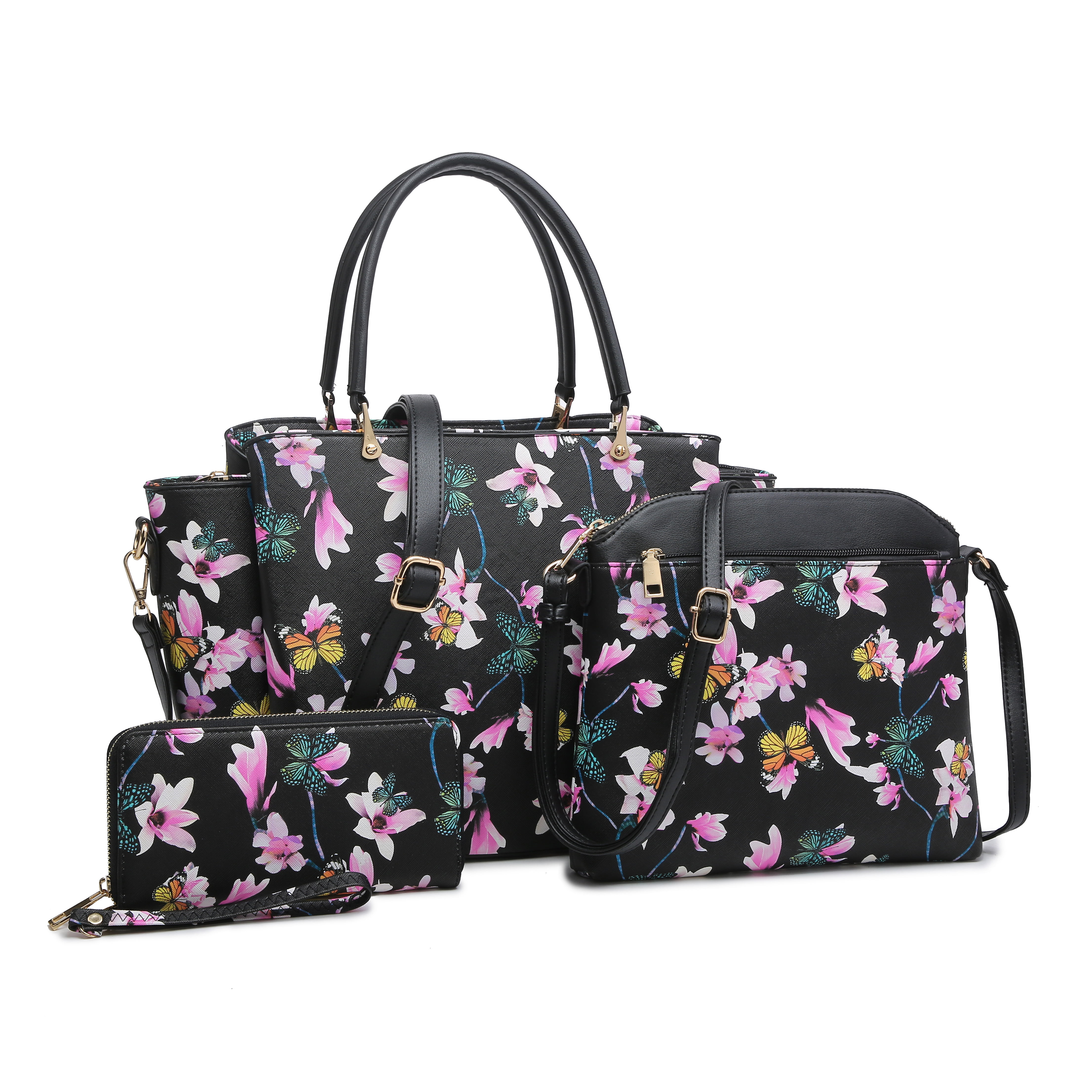 POPPY - POPPY Floral Satchel Handbag Set Flower Pattern Shoulder Tote Bag Crossbody Purses ...