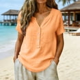 thumbnail image 3 of BODOAO Womens Summer Cotton Linen Blouses Elbow-Length Light Weight Plain Blouses Business Tank Small And Large Sizes Casual Tops for Vacation Comfy Lounge Wear V Neck Shirt Trendy Tops Orange 3Xl, 3 of 9