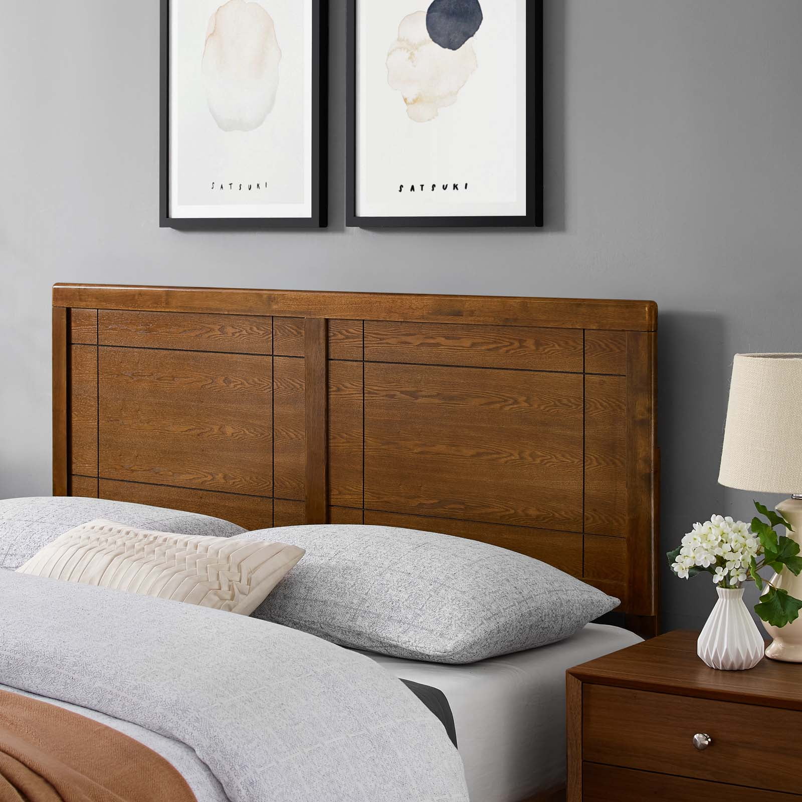 Modway Archie Twin Modern Rubberwood and MDF Headboard in Walnut