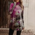 thumbnail image 4 of Hauts pour Femmes, Col Roulé Boutonné, T-Shirts Décontractés à Manches Longues, Mode Imprimée, Chandail-Over Bleu L, 4 of 5