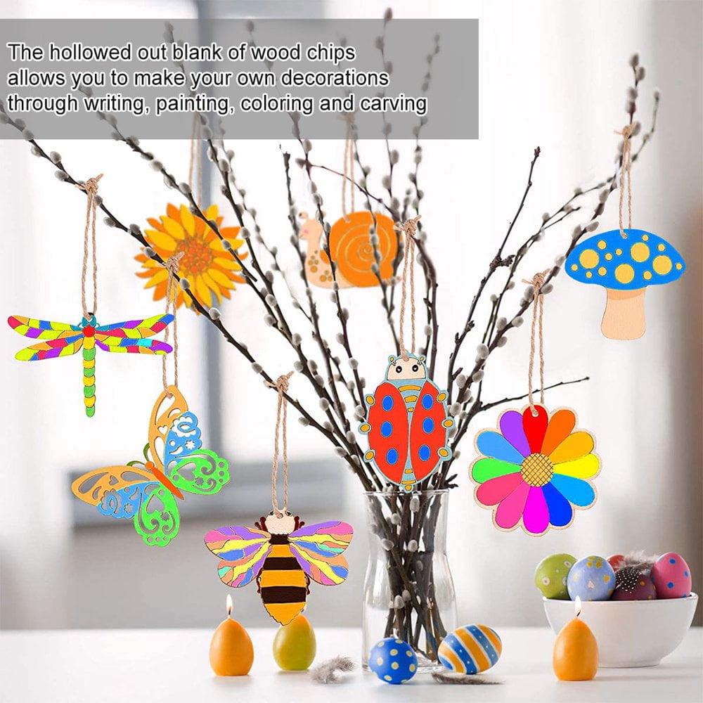 Unfinished Wooden Cutouts – 24pcs Spring Shapes For Painting, DIY Crafts & Decor