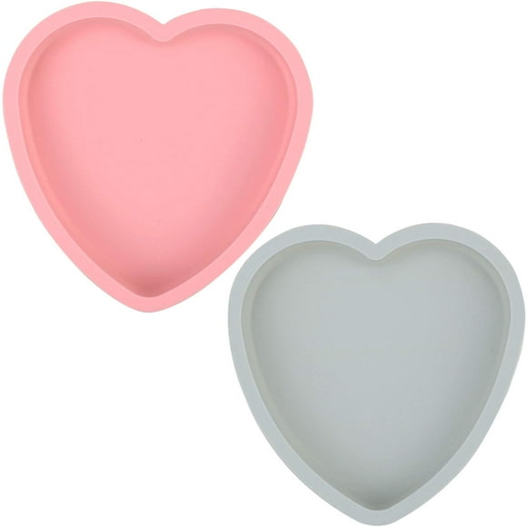 Goeielewe 2PCS Heart Shaped Cake Pan Silicone Cake Mold Baking Pans Non-Stick Cake Bakeware Mold Chocolate Baking Tray Valentine's Gift - Pink&Blue-gray Colors (8 Inches)