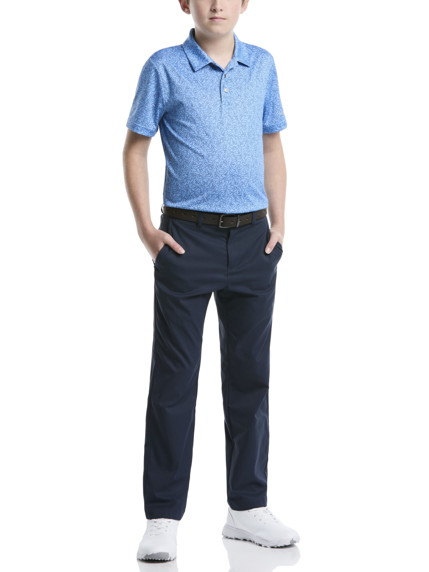Ben Hogan Performance Little Boys and Big Boys Shark Print Short Sleeve Golf Polo Shirt, Sizes 4-18