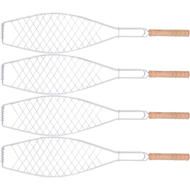 Juego de 4 cestas plegables SSuperp para parrilla de pescado con asa extraíble para pescado carne verduras y camarones