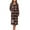 Brown Buffalo Grid Reindeer, variant on Pumpkin Bathrobes for Women Zipper Front Sleepwear Fall Crewneck Robe Thanksgiving Long Dressing Gown Plus Size 4XL Breathable Mid-Calf Length Robes with Pockets