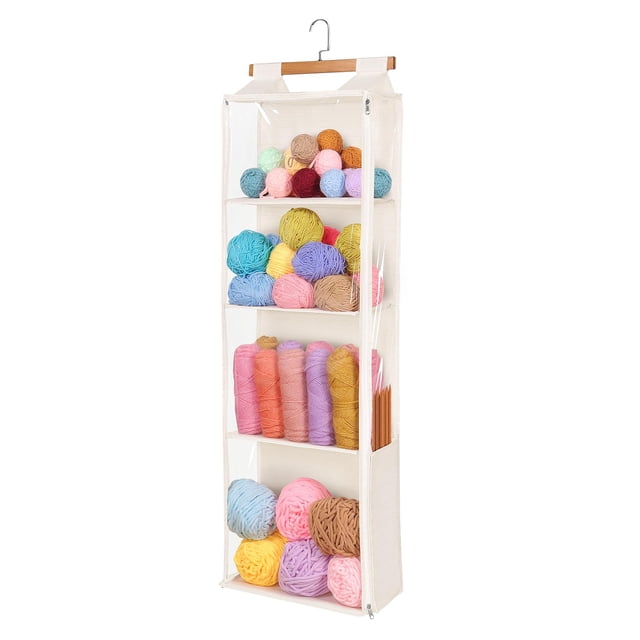 Organizador de almacenamiento de lana Univivi para colgar con 4 compartimentos, color beige