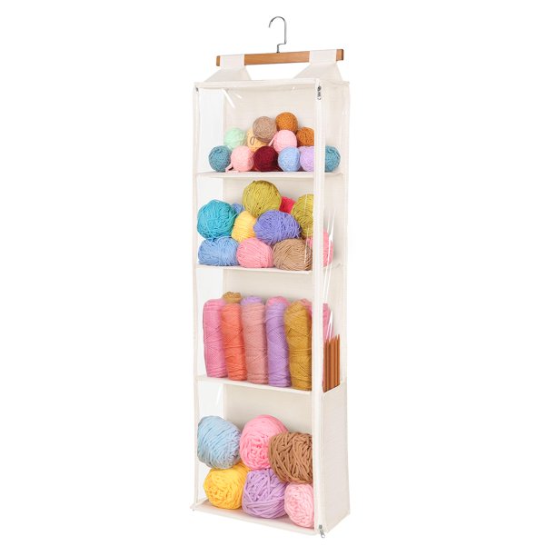 Organizador de almacenamiento de lana Univivi para colgar con 4 compartimentos, color beige