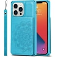 thumbnail image 6 of iPhone 13 Pro Max Wallet Case with RFID Blocking Card Holder,PU Leather Magnetic Buttons Portrait Stand Flip Wrist Strap Shockproof Case for iPhone 13 Pro Max 6.7 Inch,Mandala Blue, 6 of 7