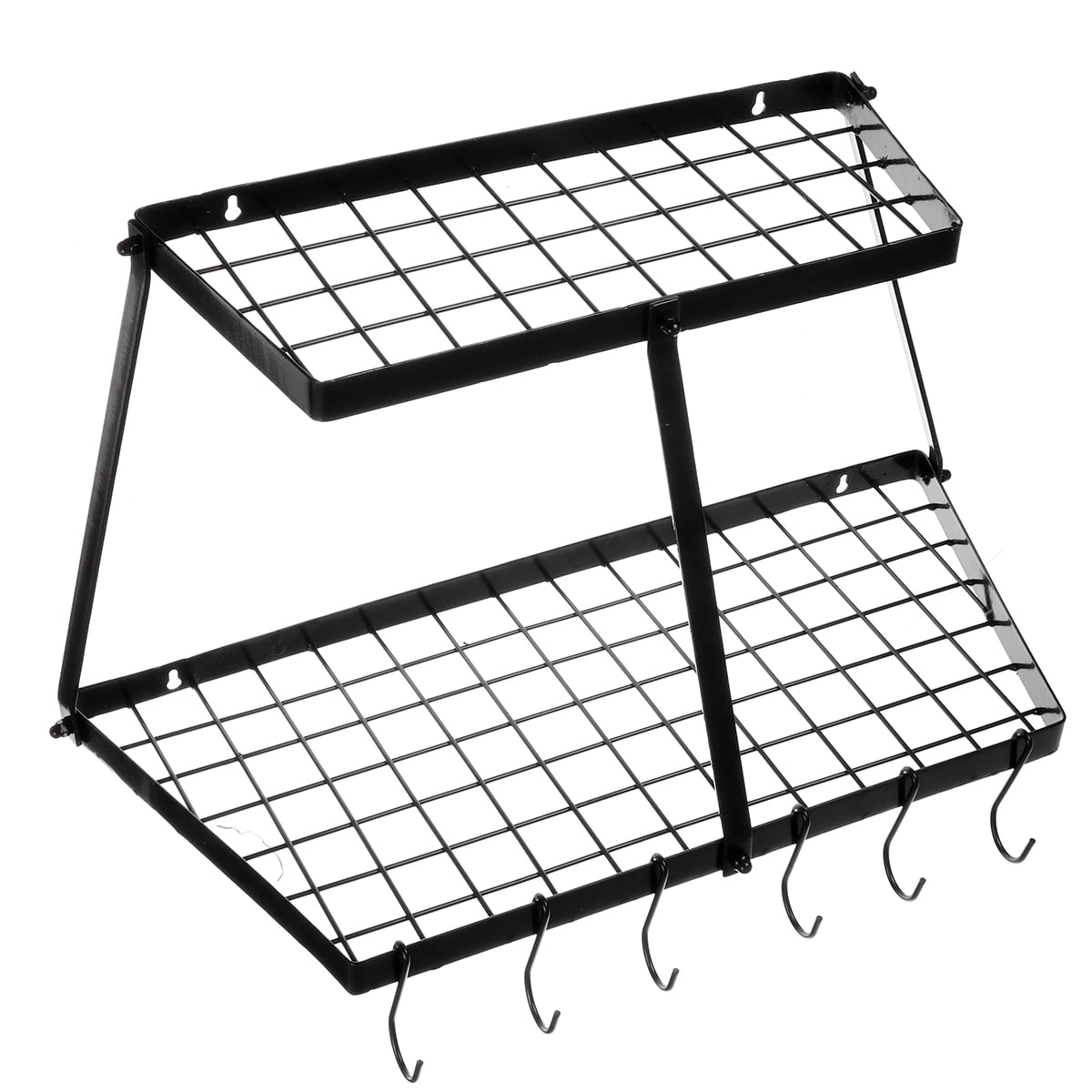 2 Shelf Pot Rack with Grid,Stainless Steel Cookware Rack with 8 Hooks