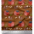 thumbnail image 1 of Soimoi Satin Silk Fabric Hut,Egg & Hen Farm Print Sewing Fabric Yard 42 Inch Wide, 1 of 1