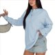 thumbnail image 2 of Suéter Informal Holgado de Larga con Solapa para Mujer, Color Liso, Estilo Holgado, de Punto. Azul L, 2 of 7