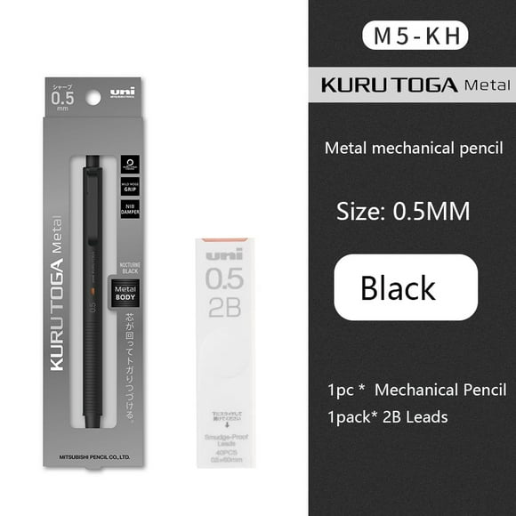 Uni KuruToga Crayon Mécanique Métallique M5-KH Rotation Automatique 0,5 mm Revers Noyau Difficile à Casser Fournitures d'Art pour Bureau École