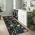 thumbnail image 3 of FairOnly 2'x6'Garden Runner Rug Modern Floral Machine Washable Non Slip Floor Cover for Hallway Laundry Bathroom,Black, 3 of 7