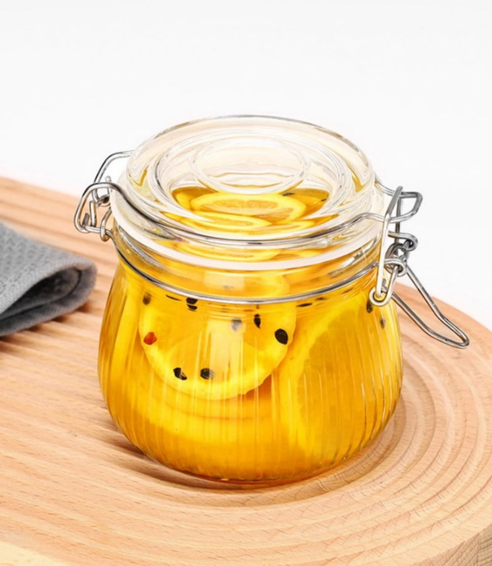 17oz Airtight Glass Jar with Lid, Dingrich Set of 4 Glass Storage Containers Food Storage Jar with Clamp Lids and Silicone Gaskets for Coffee, Sugar, Spice, Cereal, Kitchen & Pantry Storage