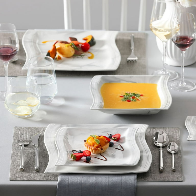 MALACASA, Series Flora, 30-Piece Porcelain Dinnerware Set, Marble