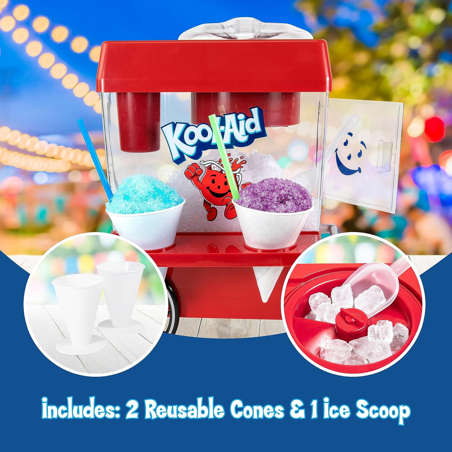Nostalgia Snow Cone Shaved Ice Machine - Retro Table-Top Slushie Machine Makes 20 Icy Treats - Includes 2 Reusable Plastic Cups & Ice Scoop - White