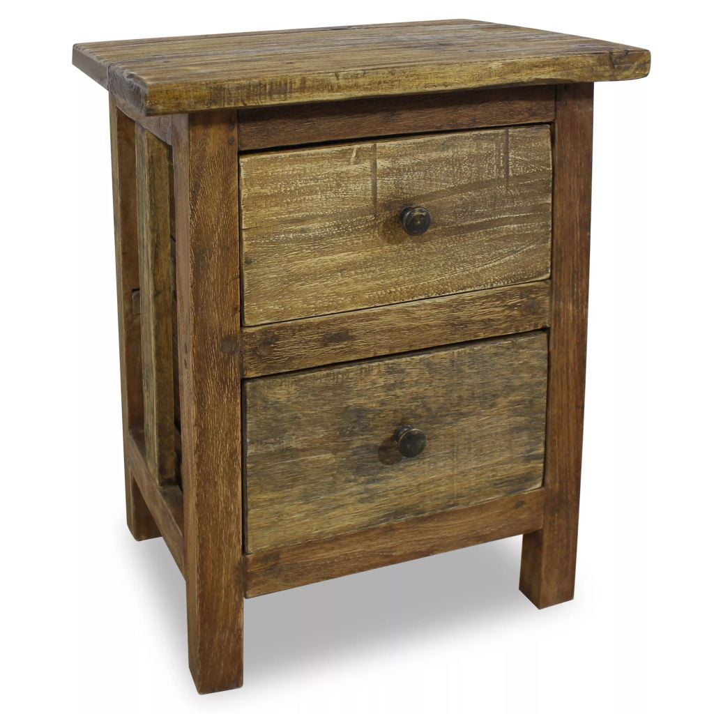 Kepooman Modern Solid Reclaimed Wood Storage Nightstand with 2 Drawers for Bedroom Living Room, Brown Kepooman Modern Solid Reclaimed Wood Storage Nightstand with 2 Drawers for Bedroom Living Room, Brown