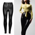 thumbnail image 4 of polainas de mujer Las mujeres de material cuero de la PU de la cadera regordeta Slim jogging ejercicio yoga pantalones polainas - Negro + negro, L L Magideal polainas de mujer, 4 of 7