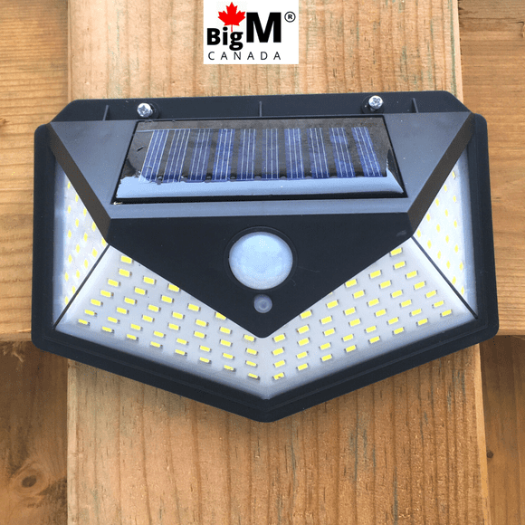 4 BigM Super Bright Solar Lights 136 LED, 3 Working Mode, 270º Motion Sensor Security Solar Powered Wall lamp Ideal for Outdoor Front entrance, Pathway, Balcony, Garage Doors, Backyard