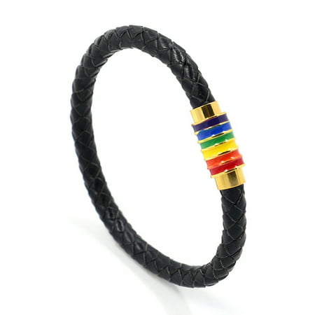 Fancyleo Pride Rainbow Unisex Leather Bracelet Gay Pride Jewellery Lesbian Bisexual (Best Rainbow Loom Bracelet)