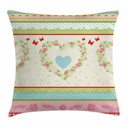 - Shabby Chic Decor Throw Pillow Cushion Cover, Country Style Roses and Borders Butterflies Ants Heart Shapes Polka Dots, Decorative Square Accent Pillow Case, 16 X 16 Inches, Multicolor, by Ambesonne