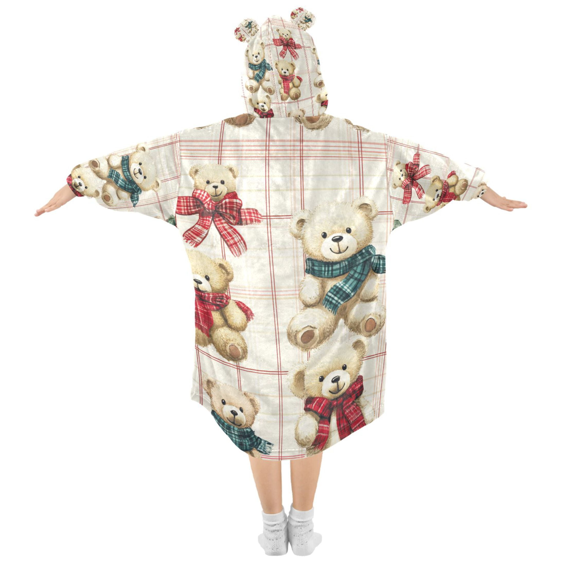 YAZAOO Kids Wearable Blanket Hoodie Warm and Cozy Bear Hugs and Checkered Love Flannel Sweatshirt