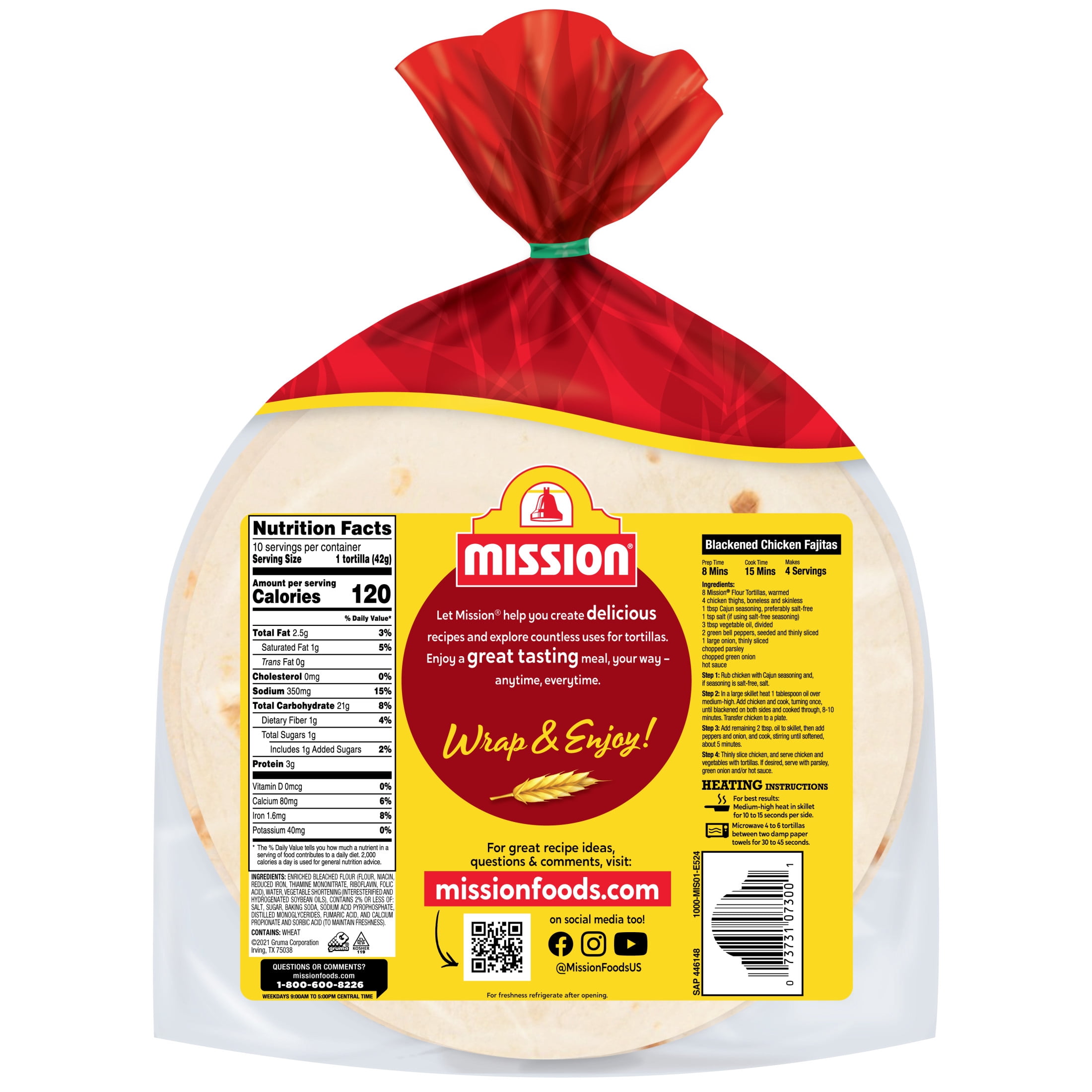 Mission Super Soft Flour Tortillas, Fajita Grande Size, 10 Count