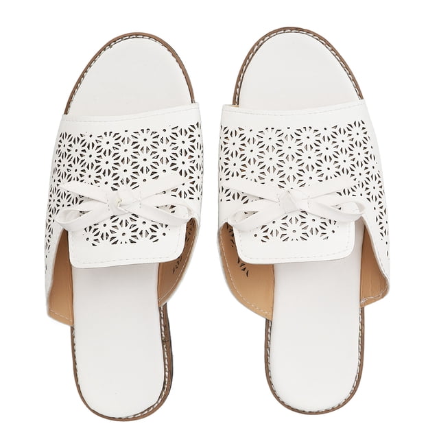 Pantuflas de plataforma con lazo en la parte delantera para mujer, de color liso, informales, ajustadas, con punta abierta, para verano, color blanco, talla 40