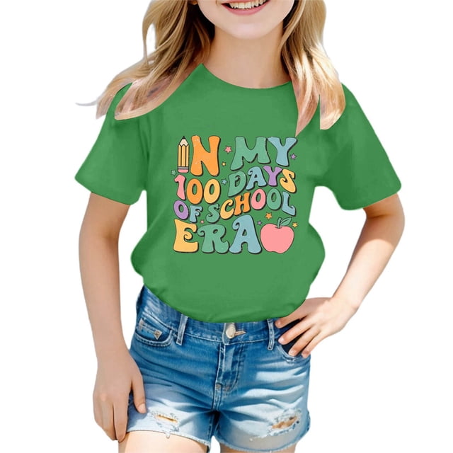 Xuewenshw T-Shirt Mode Enfant Décontracté Imprimé Col Rond Manches Courtes Ample