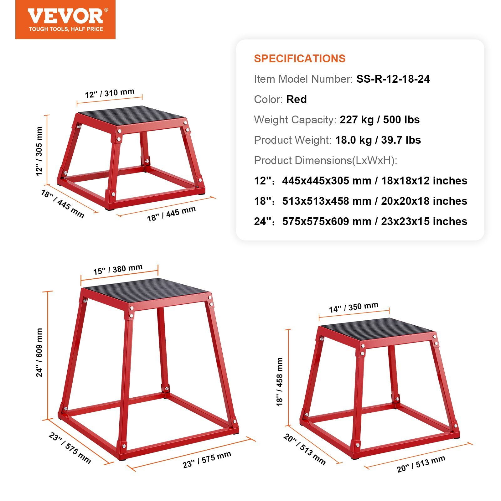 Plyometric Jump Boxes, 3-in-1 Adjustable Plyometric Box (12/18/24 Inch) – Non-Slip Jump Training Platform, Agility Step-Up Box for Home Workouts, Fitness & Strength Training, Red