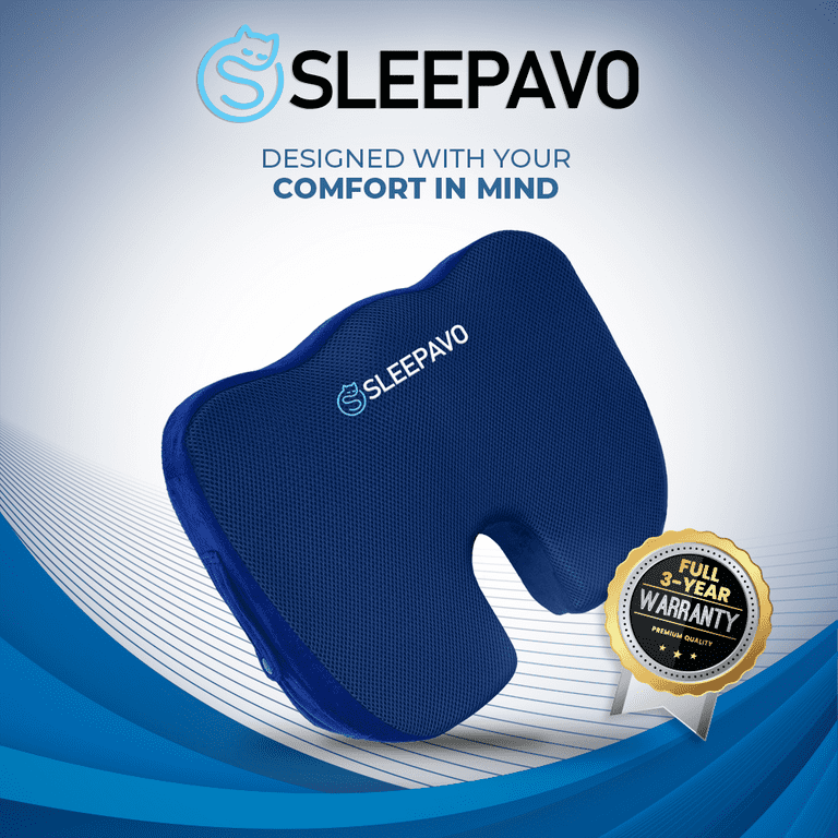 Sleepavo Navy Blue Memory Foam Seat Cushion - Office Seat Cushion for  Sciatica, Coccyx, Back, Tailbone & Lower Back Pain Relief - Butt Cushion  for