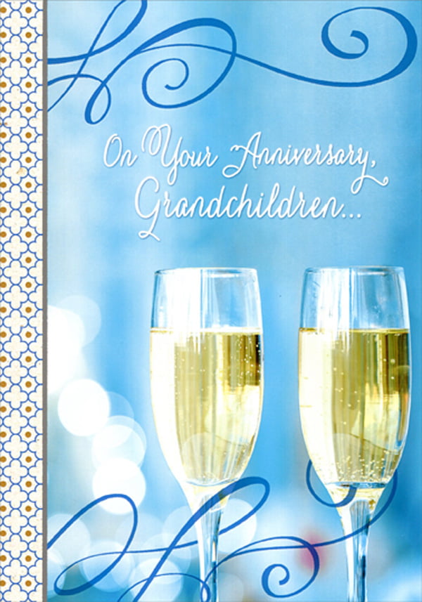 Anniversary Greeting Card Anniversary Champagne Fluted Glasses Purple Hearts 
