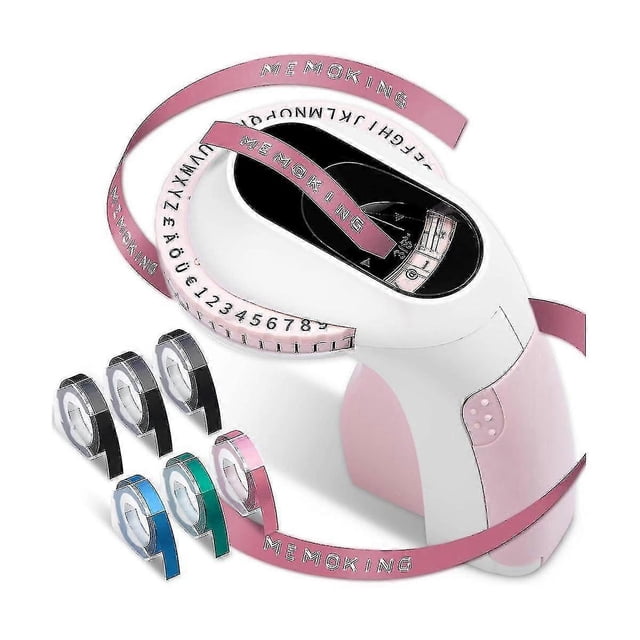 unique Embossing Label Maker E975 3d Embossing Label Printer Machine With 6 Rolls Emboss Tapes, Handheld Embosser, Pink-B7