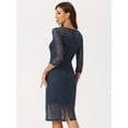 thumbnail image 3 of DARING DIVA Lace 3/4 Sleeve Dress Square Neck Midi Straight Tired XS Navy Blue, 3 of 6