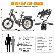 Helokeep 26 Black Fat Tire High Performance Cargo Electric Bike for Women, 4000W Peak 2000W, 40MPH, 48V 25Ah UL2849 Off-Road Ebike