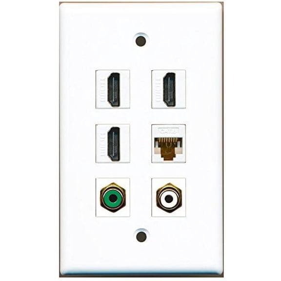 RiteAV - 3 HDMI 1 Port RCA White 1 Port RCA Green 1 Port Cat6 Ethernet White Wall Plate