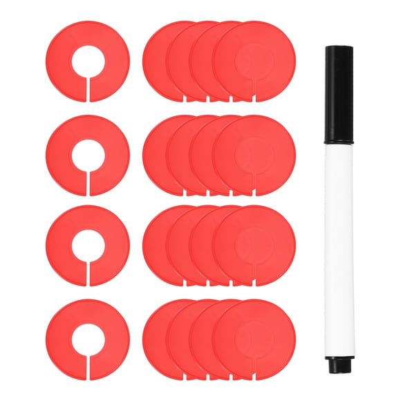 Divisores de Ropa Uxcell, Paquete de 20 Divisores Redondos para Percheros, Divisores de Tamaño para Ropa con Etiquetas en Blanco y Marcador, Rojo