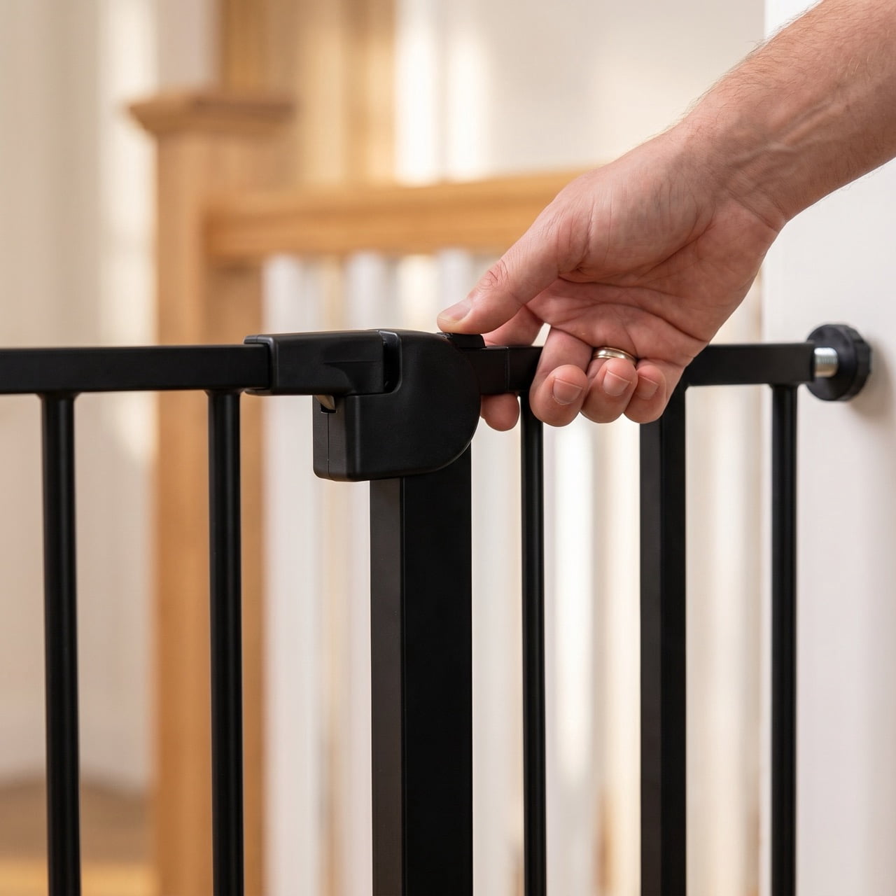 DURAMOXLQ 29.5-44.1" Adjustable Pet Gate for Dogs, Pressure Mounted Indoor Safety Gate for Stairs and Doorways, Black
