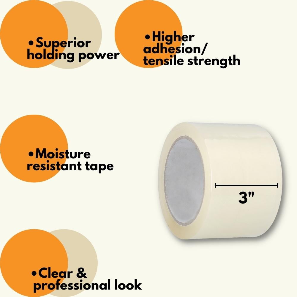 SSBM 2.83" x 110 Yards (330 Feet) Clear Hot Melt Packing Tape, Shipping & Moving Use, 2.5 Mil, 48 Rolls
