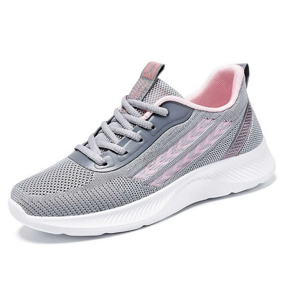 Daznico Women's Lightweight Walking Sneakers - Breathable Mesh with Elastic -On for Everyday Comfort (Flat Heel Design),Color:Grey,Size:6.5