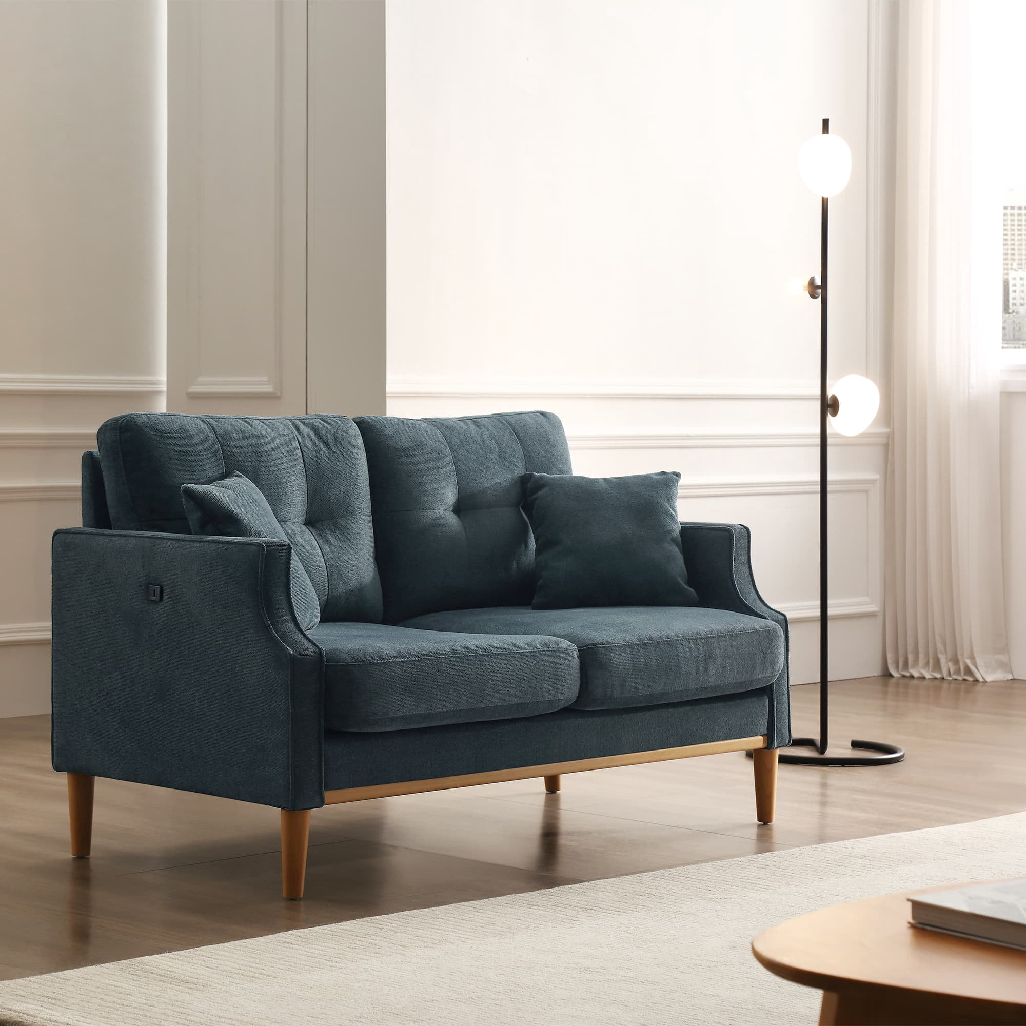 MAYEERTY Stylish 2-Seater Living Space Loveseat: Waterproof, USB Charging, Dark Blue