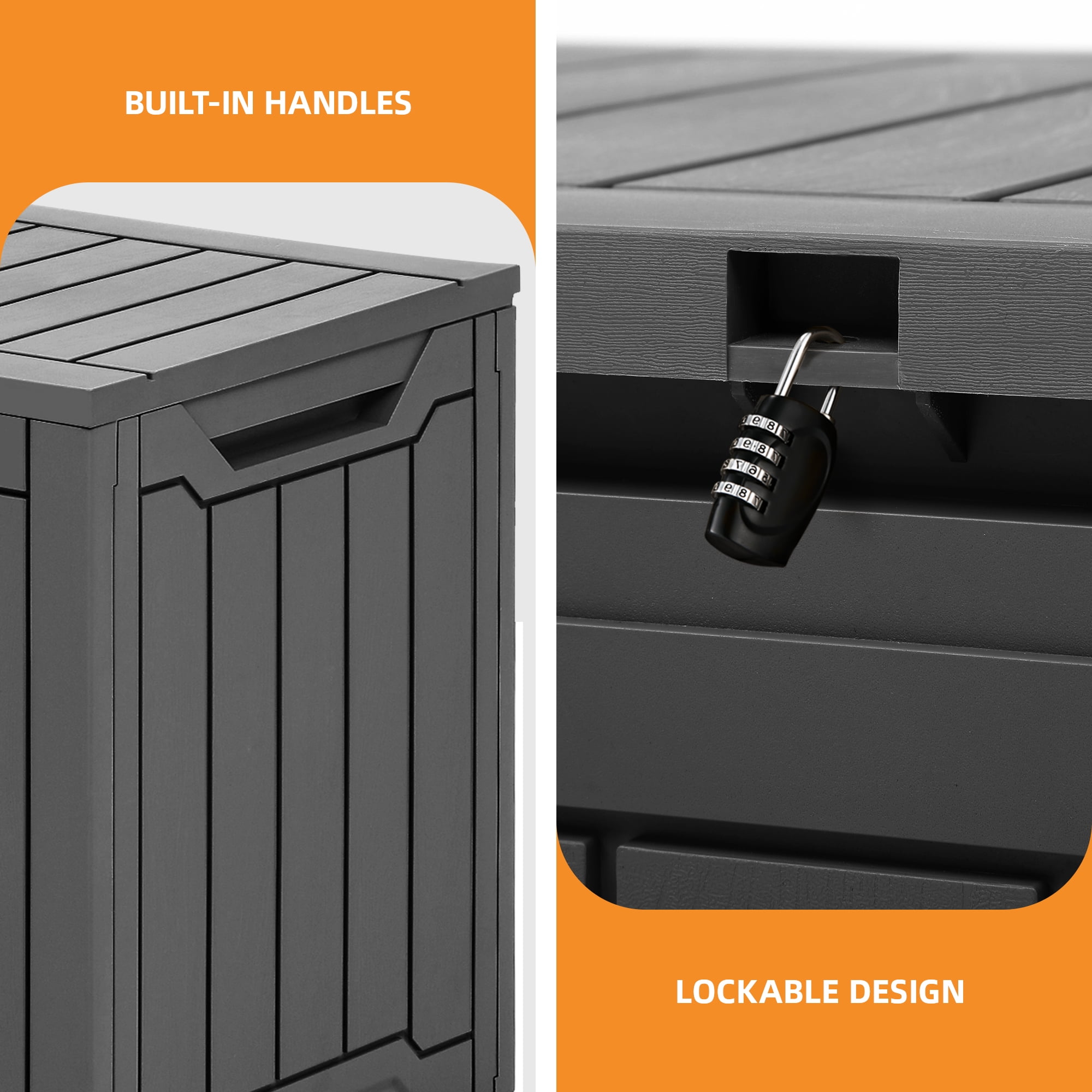 Uforic 100 Gallon Resin Deck Box, Outdoor Weatherproof & Lockable, Dark Gray