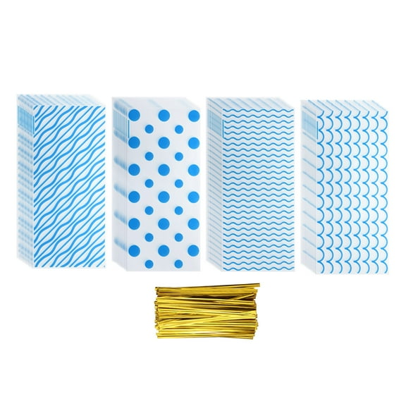 200 Pcs Cellophanes Treat Bags, 10.8"x 4.9" Clear Flat Cellophanes Bags  Plastic Candy Gift with Twist Ties, Blue
