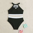 thumbnail image 4 of Yanlir Girls Solid Color Bikini Set Color Block Tankini Beach Pool Activities Two Piece Swimsuit Swim Set(Black,5-6 Years), 4 of 6