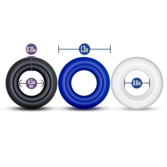 Eden Stay Hard Donut Penis Ring, Multi-Colored, with 3 Sizes, 3 Count